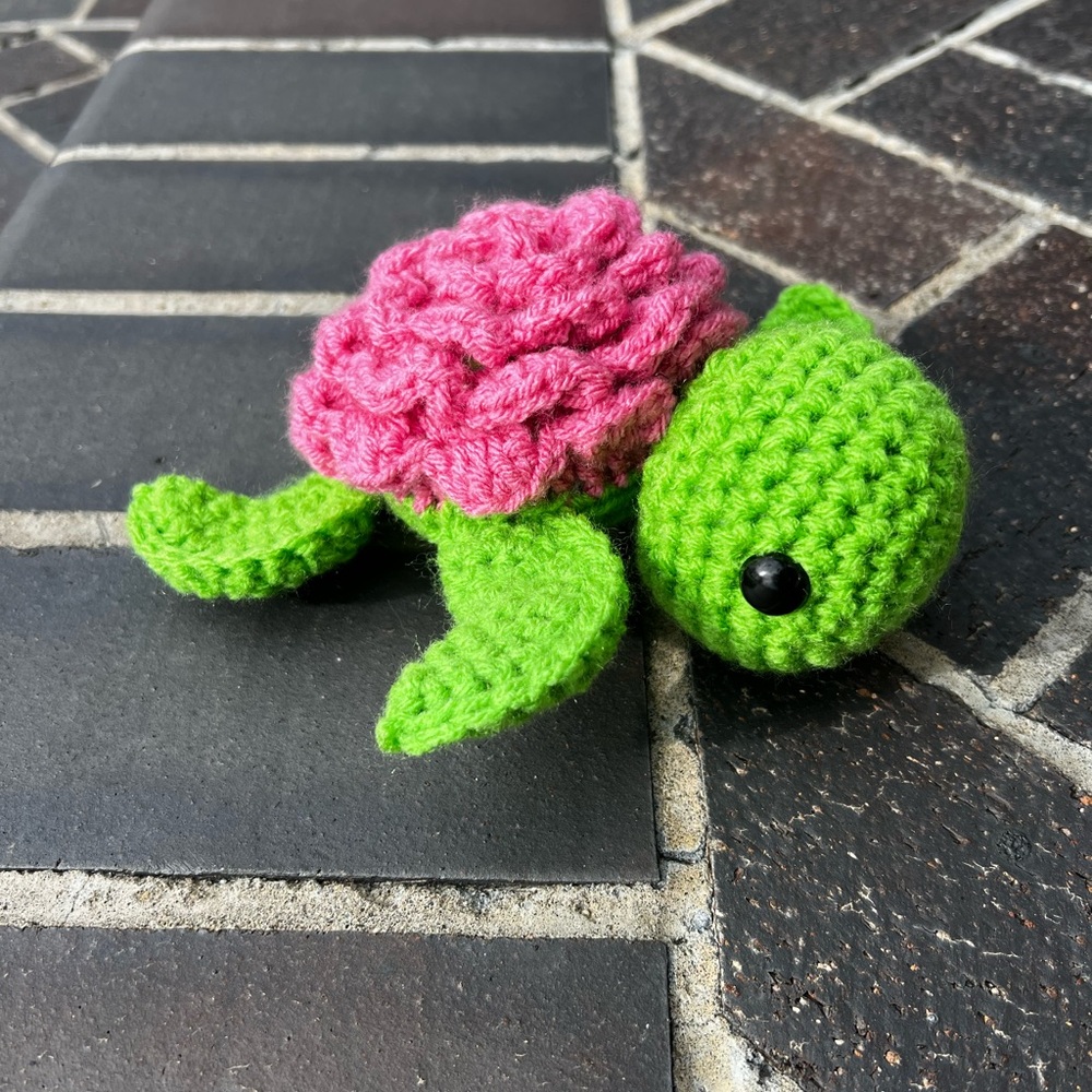 Hand Crocheted Pink Rose Sea Turtle Stuffed Animal Plushie! - Picture 3 of 13